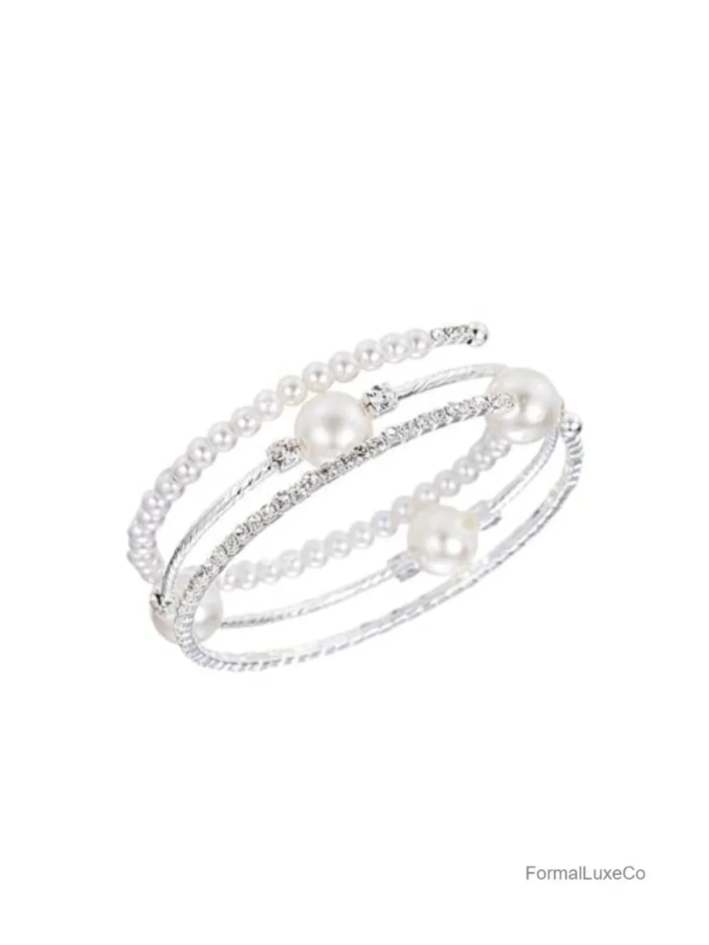 Vintage Multi-Layer Pearl Rhinestone Wrap Bangle Bracelet 1920s Wedding